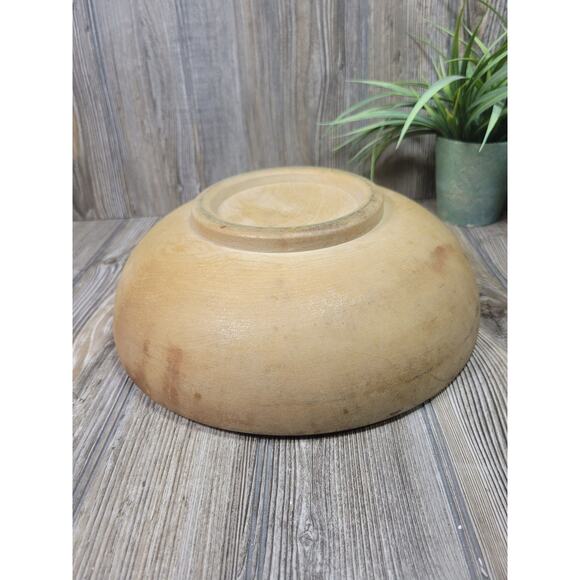 Vintage Round Wooden Bowl, Primitive Condition 12" - Picture 5 of 5